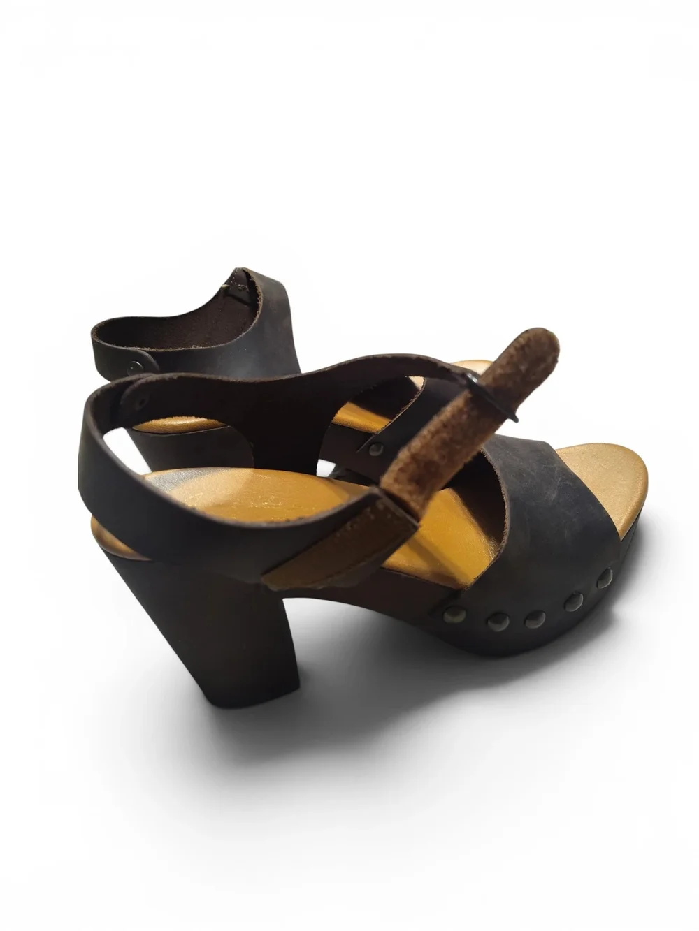 Avellini Leather Studded Brown Platform Italian Clog Sandal Women Size 8-8.5 -39